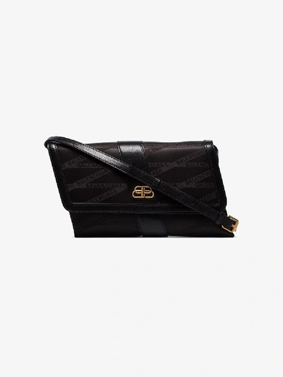 Balenciaga 'shift' Leather Trim Monogram Jacquard Crossbody Bag In Black