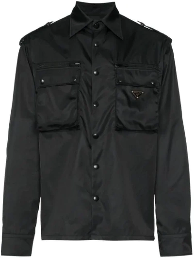Prada Logo Plaque Shirt Jacket In Black