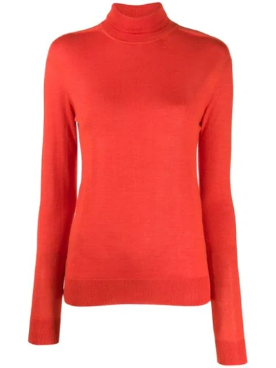 Jil Sander Ribbed Wool And Silk-blend Turtleneck Jumper In Red