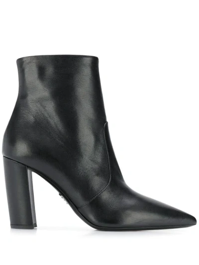 Prada Leather Block-heel Booties In Black