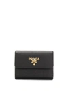 Prada Saffiano Tri-fold Wallet In Black
