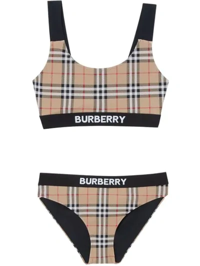 Burberry Logo Detail Vintage Check Bikini In Brown