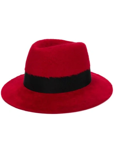 Saint Laurent Red And Black Fedora Hat In Red/black