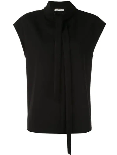 Tibi Structured Crepe Sleeveless Tie-neck Top In Black