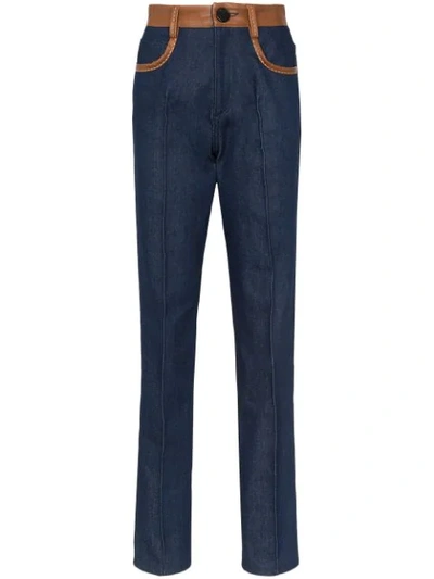 Wales Bonner Leather-trimmed High-rise Straight-leg Jeans In Blue