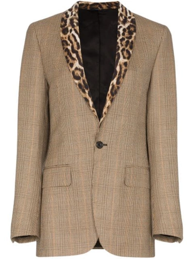 R13 Leopard-print Lapel Check Blazer - 棕色 In Beige,black