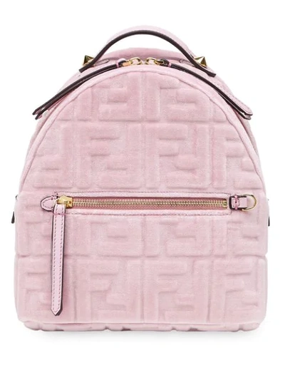 Fendi Zaino Mini Logo-embossed Cotton-velvet Backpack In Pink