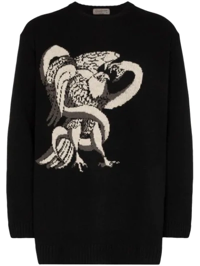 Yohji Yamamoto Eagle Snake Intarsia Wool Knit Jumper In Black