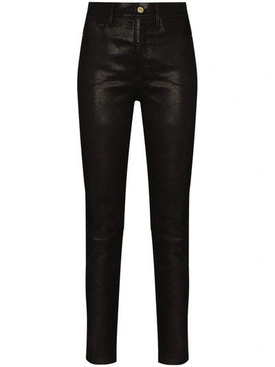 Frame Le Sylvie High Waist Leather Trousers In Washed Black