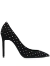 Saint Laurent Anja Crystal-embellished Point-toe Velvet Pumps In Black