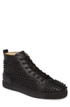 Christian Louboutin Louis Spikes Riveted Casual Sports Shoes In B049 Black/black/bk