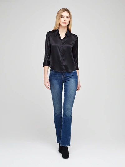 L'agence Aoki Three-quarter Sleeve Silk Blouse In Black