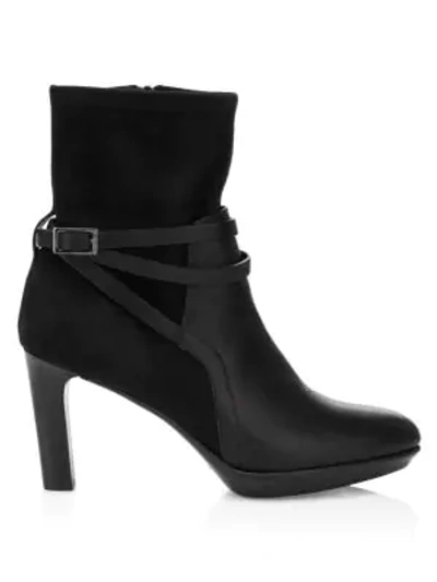 Aquatalia Ryann Ankle-strap Suede & Leather Boots In Black