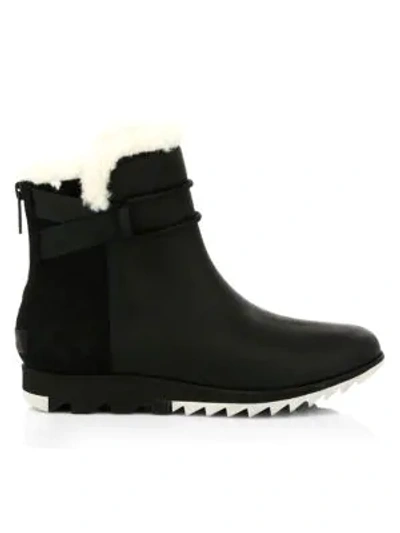 Sorel Harlow Shearling-lined Leather Ankle Boots In Black