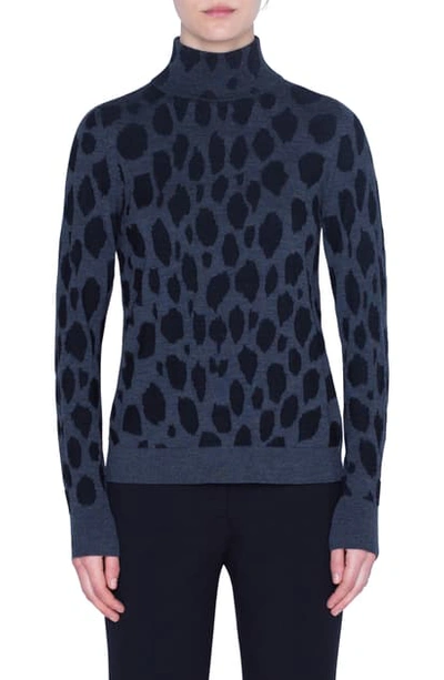 Akris Punto Animal Dot Jacquard Wool Sweater In Graphite/ Black