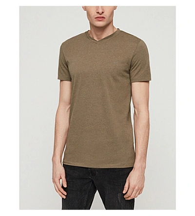 Allsaints Tonic V-neck Cotton-jersey T-shirt In Bark Green Mar