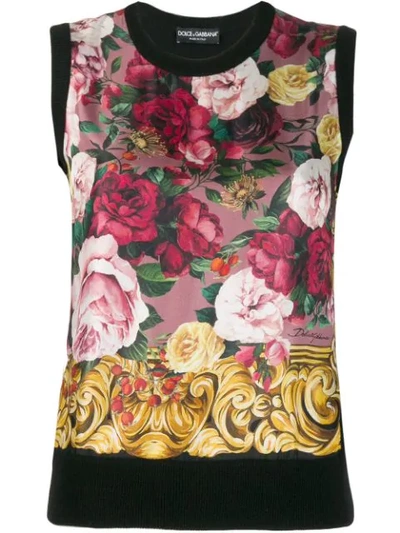 Dolce & Gabbana Knitted Cashmere Floral Waistcoat In Black