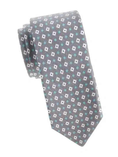 Kiton Geometric Silk & Linen Tie In Grey