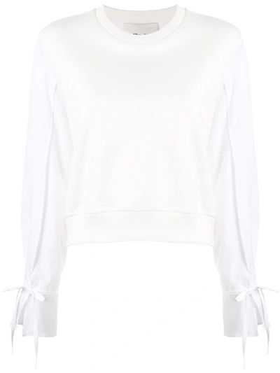 3.1 Phillip Lim / フィリップ リム Cropped Sweatshirt With Poplin Sleeves In White