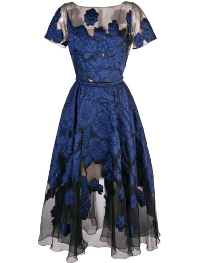 Oscar De La Renta Flared Floral Dress In Blue