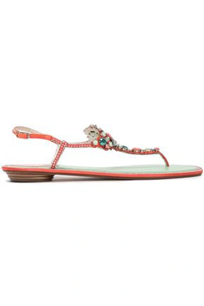 René Caovilla Embellished Laser-cut Suede Sandals In Coral