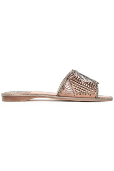 René Caovilla Crystal-embellished Laser-cut Suede Slides In Bronze