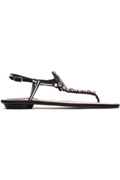 René Caovilla Rene' Caovilla Woman Crystal-embellished Leather And Suede Sandals Black