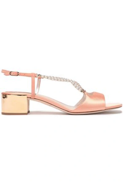 René Caovilla Rene' Caovilla Woman Embellished Satin Slingback Sandals Peach