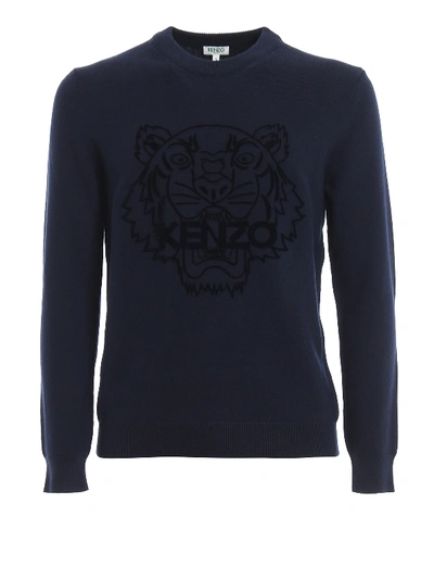 Kenzo Flocked  Tiger Wool Sweater In Dark Blue
