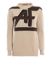 Alberta Ferretti Logo Intarsia Wool And Cashmere Sweater In Beige