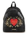 LOVE MOSCHINO EMBELLISHED FAUX LEATHER BLACK DOME BACKPACK