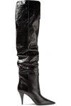 SAINT LAURENT KIKI TEXTURED-LEATHER OVER-THE-KNEE BOOTS