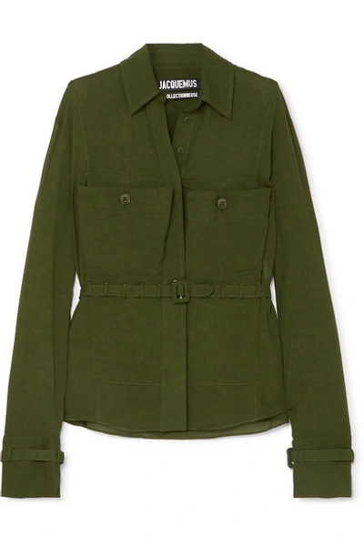 Jacquemus Enna Belted Twill Shirt In Green