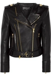 Balmain Black Leather Biker Jacket In Black