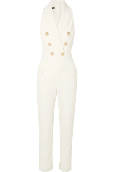 Balmain Button-embellished Wool-blend Jumpsuit In Ivory