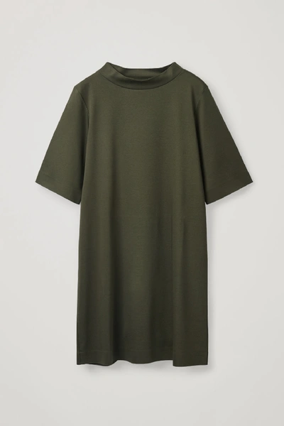 Cos Boxy Mock Neck Dress In Green
