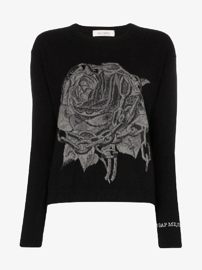 Valentino Chain & Rose Intarsia Wool & Cashmere Sweater In Black