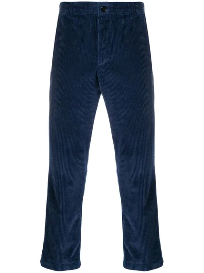 Thom Browne Navy Slim-fit Cropped Garment-dyed Cotton-corduroy Trousers In Blue