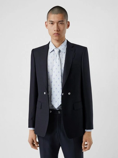 Burberry English Fit Triple Stud Wool Mohair Tailored Jacket In Midnight Blue