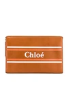 CHLOÉ CHLOE LOGO & STRIPES POUCH IN BROWN,CLOE-WY567