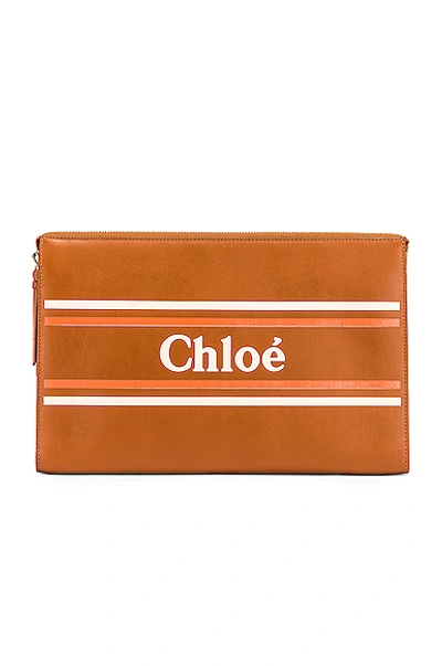 Chloé Chloe Logo & Stripes Pouch In Brown In Caramel