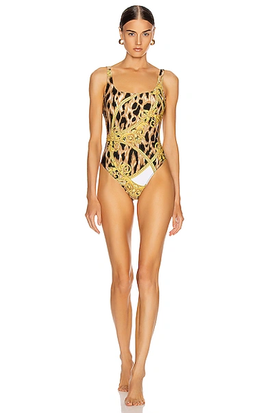 Versace Print One Piece Swimsuit In White & Stampa