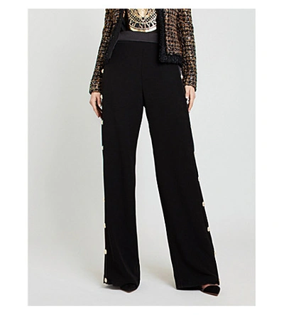 Balmain Buttoned Straight-leg High-rise Crepe Trousers In Black