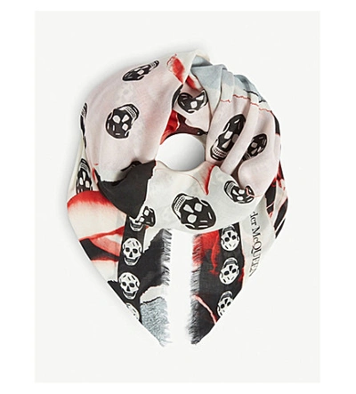 Alexander Mcqueen Cameo And Curiosities Wool Blend Scarf In Red