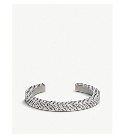 Balenciaga Logo-engraved Silver-toned Cuff In Antique Silver