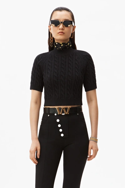 Alexander Wang Shrunken Cable Sweater In Black