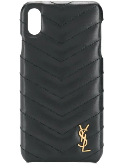 Saint Laurent Iphone Xs Quilted Leather Phone Case In Black