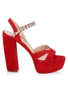 Miu Miu Crystal Strap Platform Sandals In Cherry