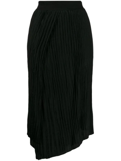 Vince Asymmetric Pleated Crepe Midi Skirt In Black