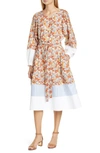 TORY BURCH MIX PATTERN LONG SLEEVE COTTON DRESS,57501